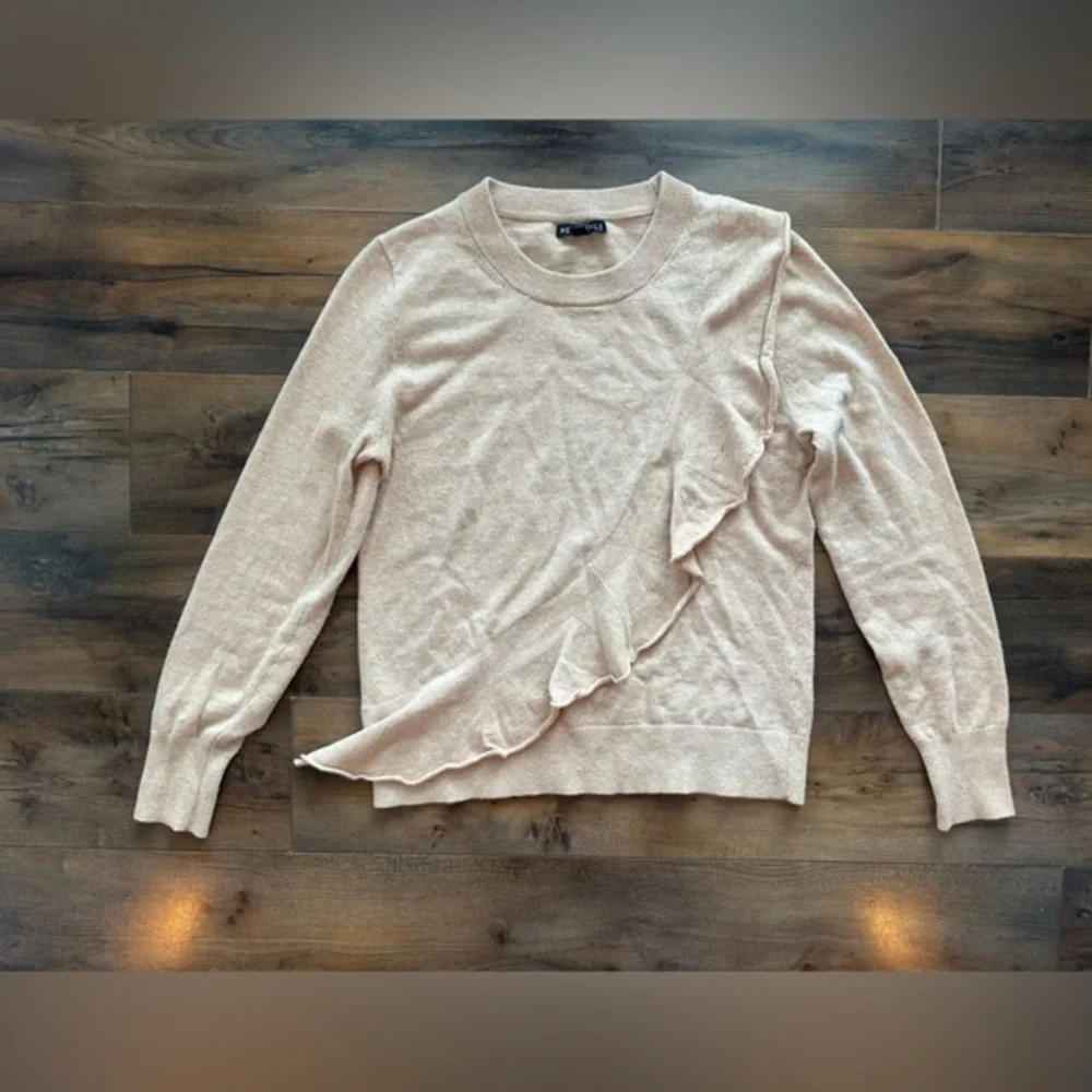 J.Crew Mercantile Tan Ruffle Sweater | Size Small | Wool Blend Pullover